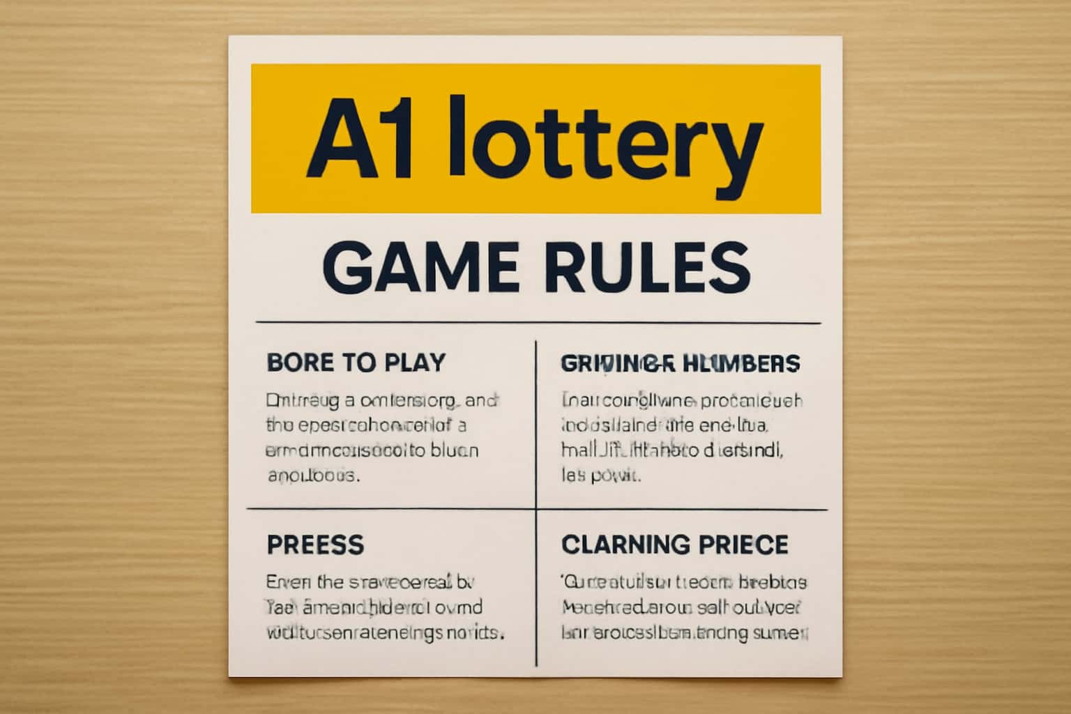 A neutral scene showcasing A1 lottery game rules with the text prominently displayed.