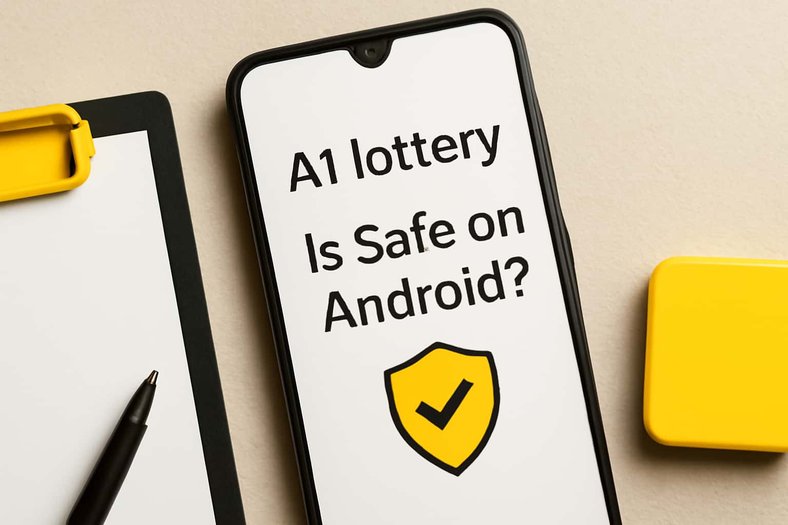 An informative scene showing the A1 lottery app interface on an Android device.