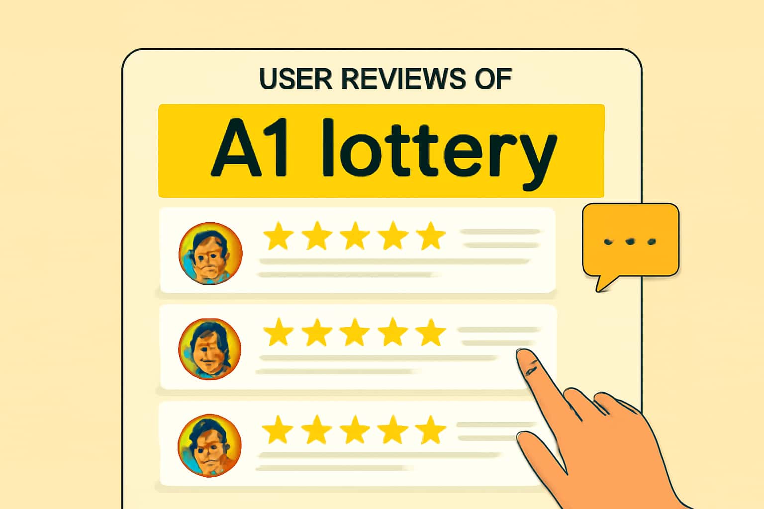An informative scene showcasing user reviews of A1 lottery with relevant text.